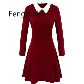 FENGGUILAI Vino Rdeče Pozimi Obleko 2020 Ženska Elegantna Urad Obleko z Dolgimi Rokavi Bombaž Obleko Poslovno Obleko Za Ženske Urad