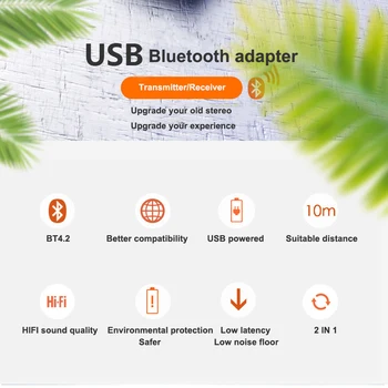 VAORLO USB 5.0 Brezžična tehnologija Bluetooth Adapter 2 v 1 Audio Bluetooth Oddajnik Sprejemnik Za Avto 3,5 mm Mini Stereo Za TV Headphon