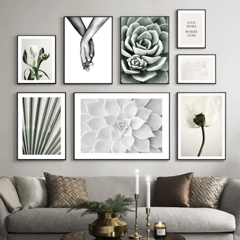 Tulipani Kaktus Sočna Listnih Holding Roke Nordijska Plakat Wall Art Natisne Platno Slikarstvo Dekoracijo Slike Za Dnevno Sobo