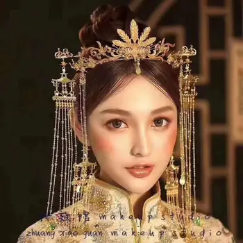 Nevesta nov slog starih kostum pokrivala Kitajski poroko lase Phoenix krono palace retro TASSEL UHO set