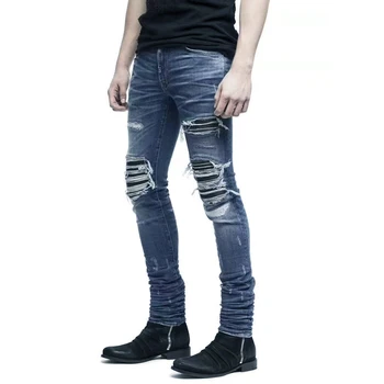 Moda Ulične Moške Jeans Visoke Kakovosti Slim Uničeno Ripped Kavbojke Moški Punk Hlače Blagovne Znamke Oblikovalec Elastična Hip Hop Kavbojke Homme