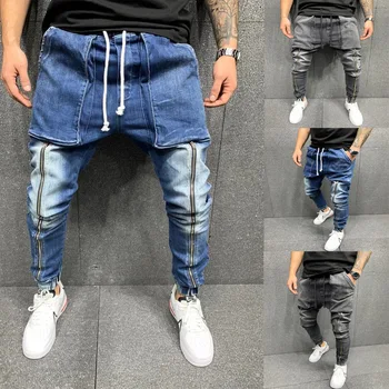 2020 VROČE 2 Stilov Moških Velik Žep Skinny Jeans Zadrgo Slim Visoke Kakovosti Kavbojke Priložnostne Šport Korzet kavbojke M-3XL
