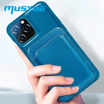 Musyue Magsafe Primeru za iPhone 12 Pro Luksuznega Usnja Mag Varno Ohišje za iPhone 12 Max Pro Mini Magnetni Magsafing Kartico Vrečko Kritje