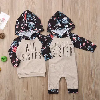 Baby Dekleta Velika Sestra In Mali Sestra Tekmo Cvetlični Oblačila Top Majica Jumpsuit Romper Obleka, Obleke