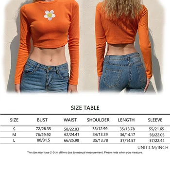 2020 Cvjetnim Tiskanja Lepe Jeseni Dolgo Kratek Rokav T-shirt Ženske Oranžna Krog Vratu Priložnostne Osnovne Ulica Suknjič T-shirt Harajuku