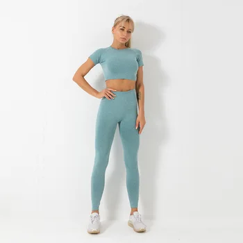 2020 Trenirke Modra Sportwear Oblačila, Kratka majica+Legging Hlače Trouers Dva Kosa iz Joge Ženske Poletje TELOVADNICI Oblačila Tek