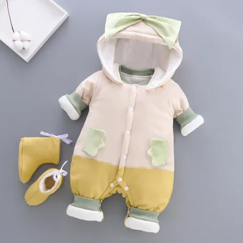 Pozimi Baby Fantje Risanka Jumpsuit Baby Toplo Romper dojenčke Hooded Debelejša Oblačila Malčke Dekliška Oblačila Bombaž
