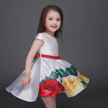 2020 Moda Dekle Obleke cvet Tiskanja dekle Stranka princesa Otrok Poletje obleko poletje baby dekle Razkošno obleko+pas
