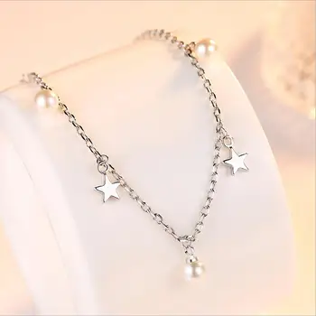 Preprosta Modna Pearl Star Zapestnica Za Ženske 925 Sterling Srebro Fine Nakit Pulseiras de Prata Rojstni dan Darilo-E-B198