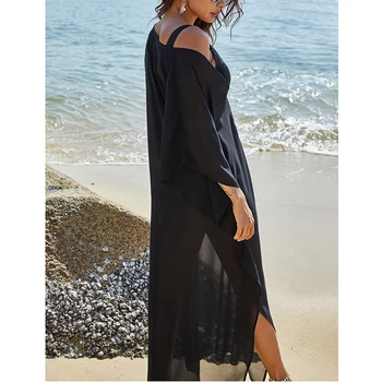 Riseado Proti-vrat Plaža Obleko Kratka sleeved Tunika prikriti Črne Kopalke Ženske Očesa Plaži prikriti Brazilski Plažo 2021 Poletje