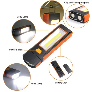 1PCS Super Svetla Nastavljiv COB LED delovna Lučka Pregled Lučka za Ročno Svetilko Magnetni Kampiranje Šotor Luč S Kavljem Magnet