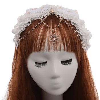 Luštna Dekleta Bela Hairband Lolita Snežinka Beading Lok Hairband Mini cilinder Lase Posnetek