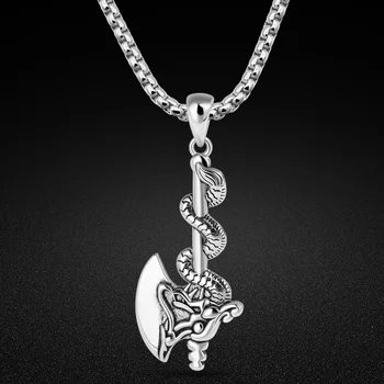 Kitajska Vintage stil nakit ogrlica 925 srebro zmaj sekira ogrlica osebnost moške dodatki za trdne srebrno verigo