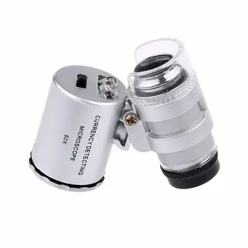 5pcs/veliko 60x Zapovedano Mini Žep Lupo Nakit Watchmaker Optične Leče Steklene 3 LED Z Umetno Usnje Vrečka