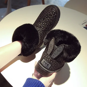 Pliš Toplo, Sneg Škornji 2019 Nove Zimske Ženske Tiste Zajec Lase Sneg Škornji Zgostitev Bombaž Čevlji platform Zapatos De Mujer Botas
