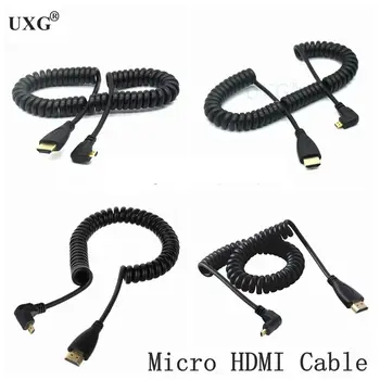 HDMI-Gor Dol, Levo Desno Kota Mini HDMI-& HDMI-& Micro HDMI-moški-Moški Stretch Pomlad Curl Prožni Kabel V1.4 DSLR 0,5 M 2M