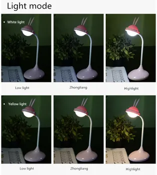 Nova LED touch mizo svetilka lahko se sklonil 90 stopinj, silikonski srčkan hišne zajec polnjenje noč svetlobe