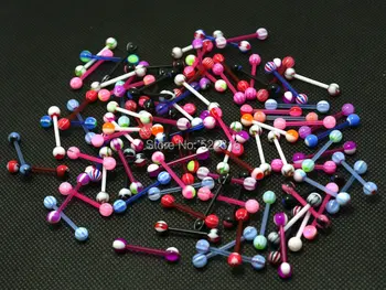 Body piercing nakit bioplast štangla akril 3 mm žogo jezika obroči na debelo nakit 1.2*8*3/3 mm tragus mix barve design