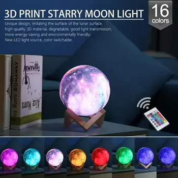 16 Barv 3D Tiskanja Zvezda, Luna Lučka Barvite Spremembe Touch Kontrole Spalnica USB LED Nočna Lučka Ustvarjalne Galaxy Lučka Doma Dekor