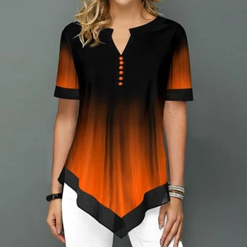Ženske Bluzo Majica 2020 Moda Gradient V Vratu Športna Majica Dame Svoboden Plus Velikost Tiskanja Vrhovi Srajce Ženska Kratek Rokav Bluzo