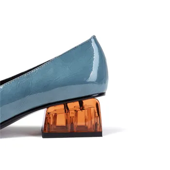 MORAZORA 2020 Novo blagovno Znamko pomlad poletje ženske črpalke moda kvadratni toe črna modra priložnostne čevlji pravega usnja ženske čevlje