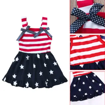 4. julija Malčke Baby Girl Oblačenja Ameriško Zastavo Zvezde Prugasta Poletje Sundress Ameriško Zastavo Zvezde Prugasta Swing Sundress