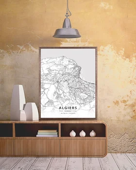 Alžir Alžirija Zemljevid Plakat