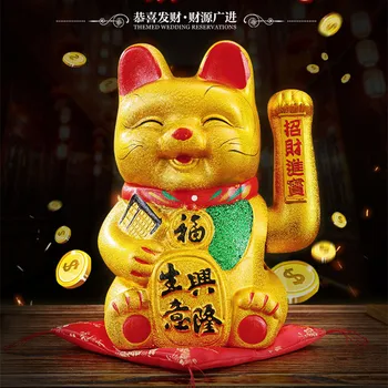 Velika 15 Cm Keramični Srčkan Smeška Srečen Mačka Figurice Feng Shui Bogastva Bogastvo Okraski Tresenje Rok Dom Dekoracija Dodatna Oprema
