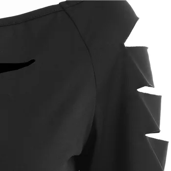 Wipalo Izrežemo Rokav Čoln Vratu Navaden T-Shirt Solid Black T-Shirt Vrh Ženske Oblačila 2018 Jeseni Dolg Rokav Priložnostne Tees Vrhovi