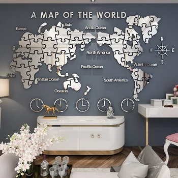 Svetovni zemljevid puzzle Akril 3d samolepilne stenske nalepke Dnevna soba dekoracijo sten slikarstvo Urad ustvarjalno ozadje nalepka