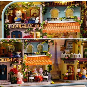 Polje Gledališče Lutke Miniaturne Igrače z Pohištva Zajec DIY miniaturni Lutka Hiša LED Luči, Igrače za Otroke, Darilo za Rojstni dan Q10