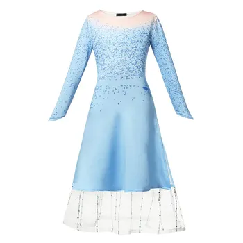MUABABY Novo Elsa 2 Princesa Obleko Za Deklice Dolg Rokav Kraljica Oblačila Sklop noč Čarovnic, Božič Modra Fancy Stranka Kostum