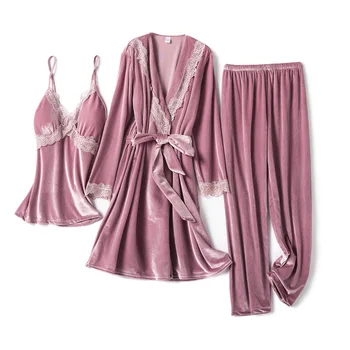 Fiklyc perilo žamet dame pozimi oblazinjeni prsi seksi pižamo določa 3 kosov novega modela, ženske pižame homewear določa oblačila
