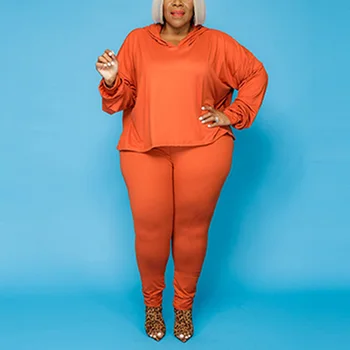 Plus Velikost Ženske Oblačila Dva Kosa iz 4xl 5xl Bluzo in Hlače, Oranžna Vzročno 2020 Novo Jeseni Jeseni Oblačila Ujemajoče Niz Oversize