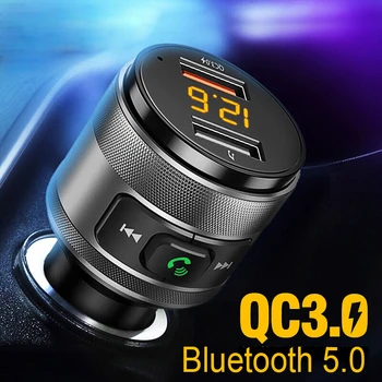Bluetooth 5.0 FM Oddajnik Avtomobilski Stereo sistem Auto QC3.0 Polnilec za Radijsko Brezžično Prostoročno MP3 Predvajalnik Dvojno USB Hitro Polnilnik Dodatki