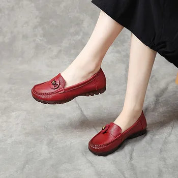 YAERNI 2020autumn novo prvo plast cowhide plitvo usta udobne čevlje, ravno čevlji retro dekorativni mati čevlji ženske čevlje
