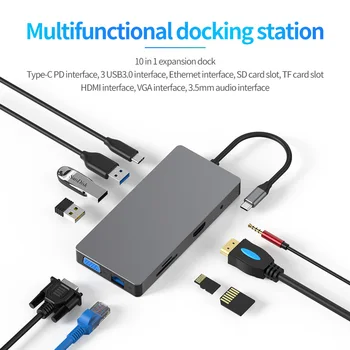 USB HUB C Strele 3 Tip C Dock Adapter 3 Vrata USB 3.0 4K HDMI 1080P VGA priključek RJ45 Gigabit Ethernet Za Macbook Pro Samsung