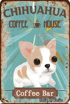 Chihuahua Pes Pet Kava Bar Pes Coffee House Letnik Plaketo Plakat Tin Prijavite Stenski Dekor Visi Kovinski Okras 12 X 8