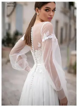 Celotno Til Zajemalka Tla-dolžina Backless A-line Puff Rokav Boho Plus Velikost Poročno Obleko 2020 Plaži Vestido De Noiva Poročne obleke