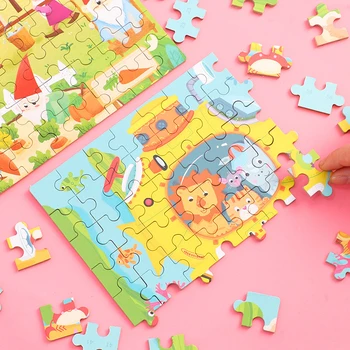 60pcs Otroci Lesena 3D Puzzle Montessori Igrače, Risanke, Živali, Vozila, Les Jigsaw Baby Izobraževalne Igrače Za Otroke, Božična Darila