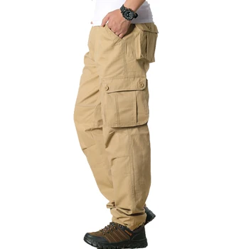 Moške Cargo Hlače Priložnostne Multi Žepi Vojaško Taktično Hlače Moški Outwear Svoboden Ravne dolge hlače, Dolge Hlače, Plus velikost 44