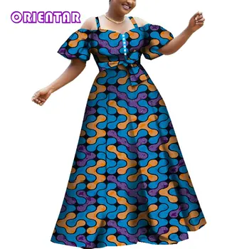 2020 Afriške Ženske Obleke, Modni Off Ramenski Puff Rokav Stranka Žogo Obleke Afriške Tiskanja Bombaž Lady Dolgo Dashiki Obleko WY3609