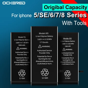 Ockered Baterije Za iPhone 6 6s 5s SE Prvotne Zmogljivosti Bateria Zamenjava Batterie Za iPhone 7 8 6SP Plus Z Brezplačno Orodja