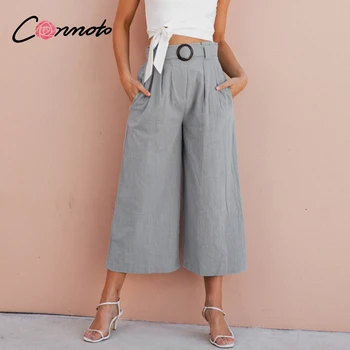 Conmoto poletje 2020 trdna seksi priložnostne ženske hlače ruffles široko visoko modo noge pasu hlače OL visoka moda hlače