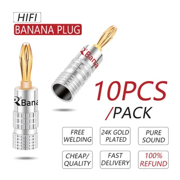 10pcs/veliko Zvočnik Banana Svečke Visoke Kakovosti 24K Baker 4 MM Zvočnik Priključite Banana Moški Konektor Adapter 5 Parov Rdeča+Črna