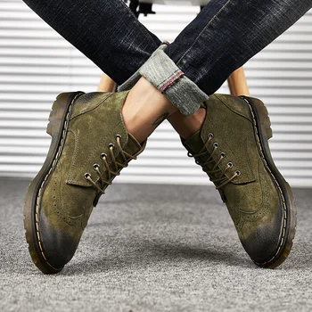 2020 Moški Copati Usnjeni Čevlji Siva Chelsea Škornji Čipke gor Obleka, Čevlji za Moške Antilop Pravega Usnja, Škornji, Vklesan Gleženj Škornji