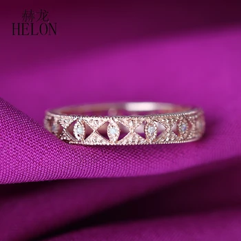 HELON Pravi 10K Rose Zlata Utrla ct za 0,1 Pristen Naravni Diamant Udejstvovanje Poroko Polno Večnost Art Deco Starinsko Ženske, Nakit Prstan