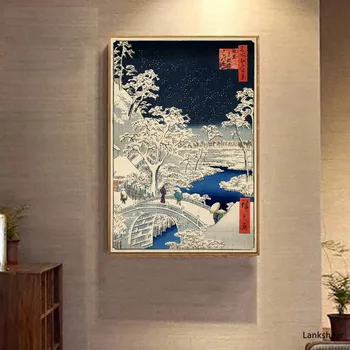 Japonski Slog Anime Zasnežene Pokrajine In Zvezde Ponoči Platno Poster Tiskanje Umetnosti Pianting Krajine Stenske Slike Za Dnevna Soba Dekor