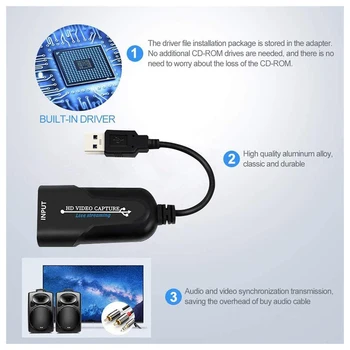 Prenosni USB 3.0, HDMI je združljiv Igre Capture Card 1080P placa de video Zanesljivo pretakanje Adapter Za Oddaje v Živo