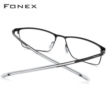 FONEX Čistega Titana Očal Okvir Moških Kvadratnih Kratkovidnost Optični Recept Eyeglass Okvir Človek 2020 Antiskid Silikonski Očala 8521